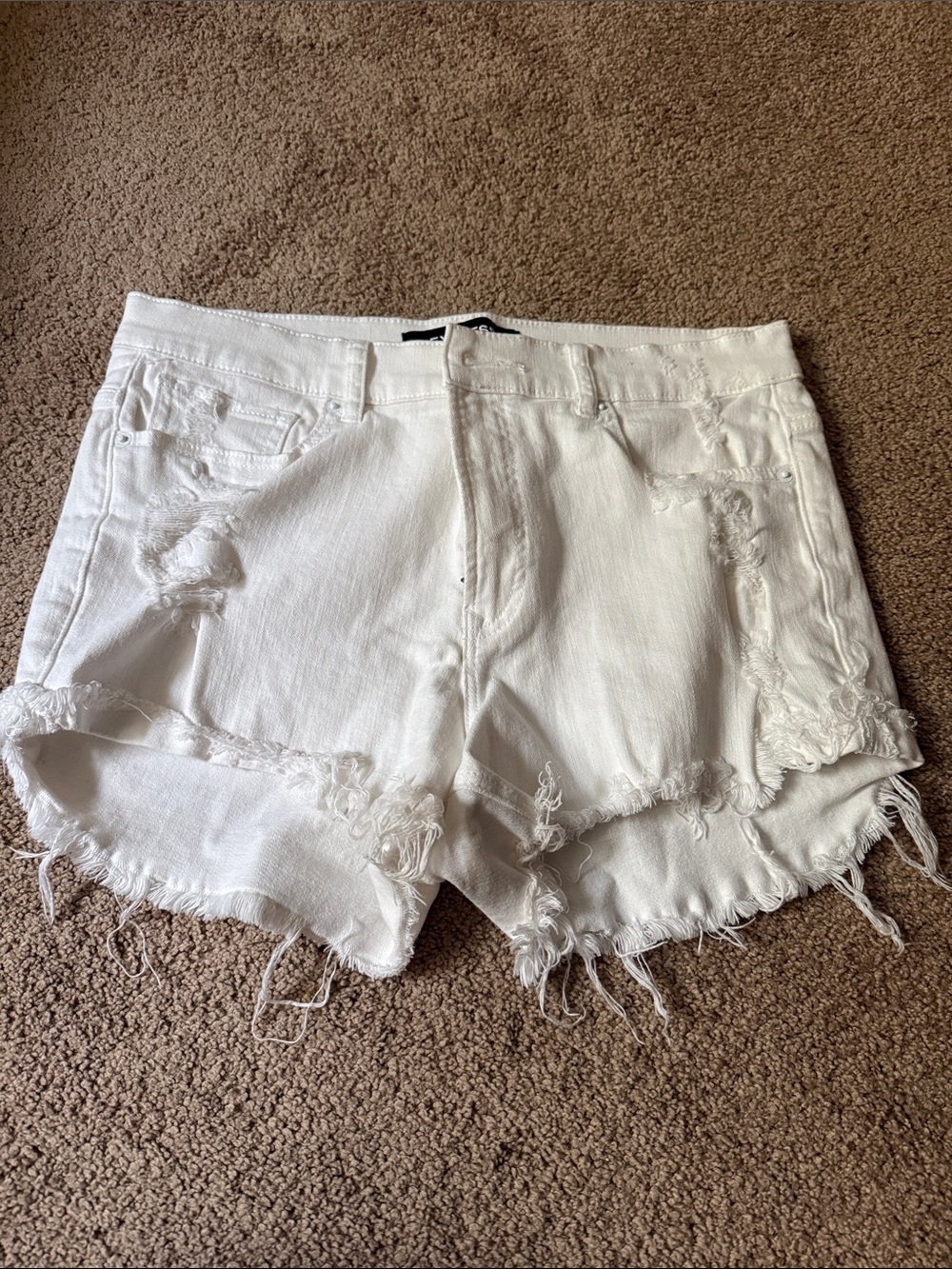 Express White Distressed Frayed-Hem Denim Shorts